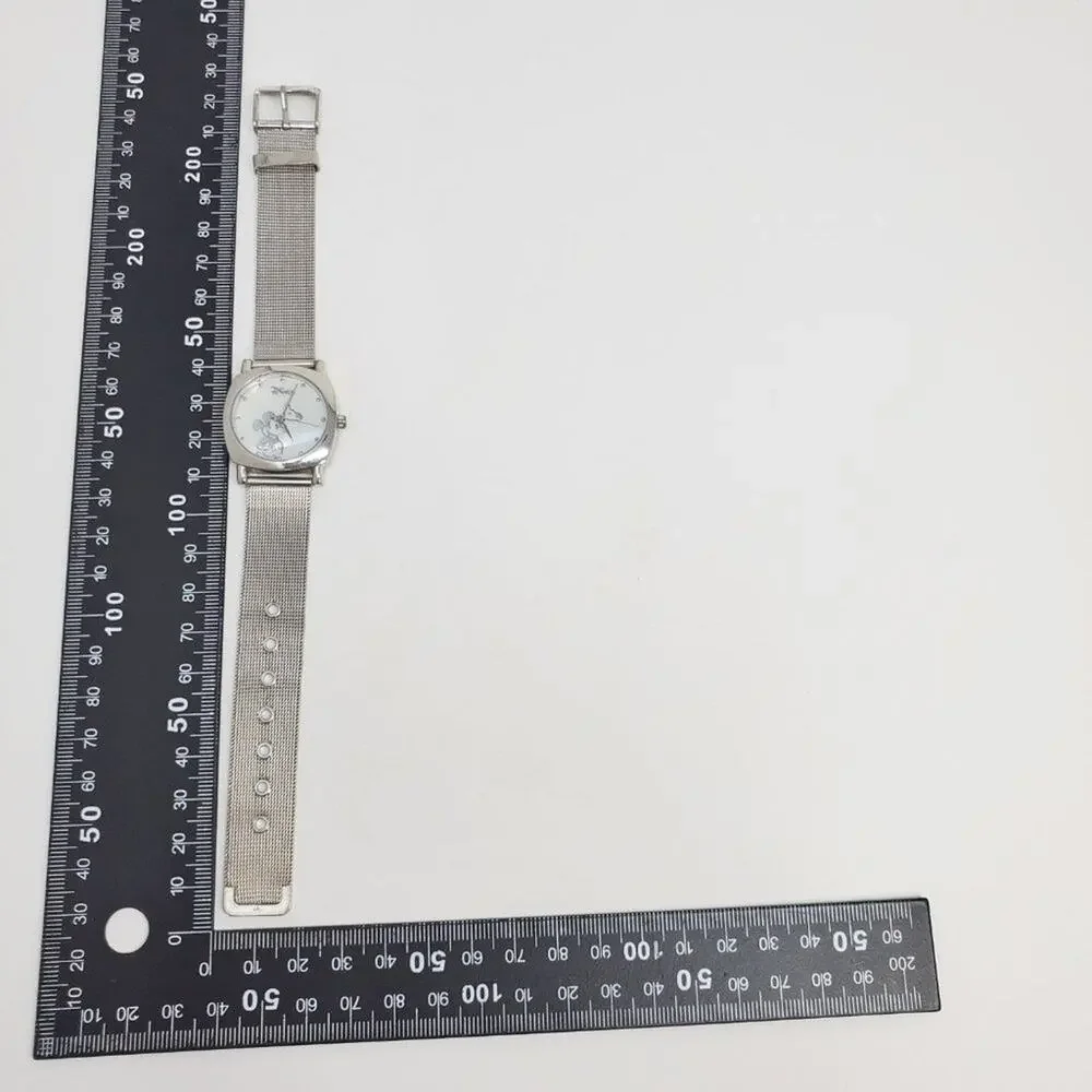 Disney Mickey Mouse Chain Mail Watch Mother of Pearl Face